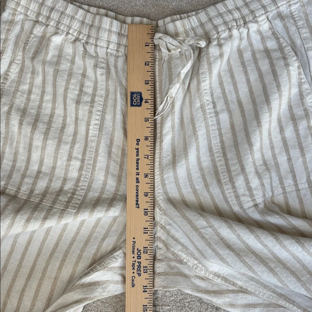 J Crew Linen‎ Cotton Beige Cream Striped Pull On Pants Beach Women’s Large Tall